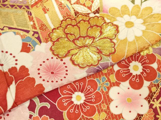 平和屋着物●豪華振袖 駒刺繍 雪輪御所車花文 暈し染め 金彩 正絹 逸品 DABK2007op