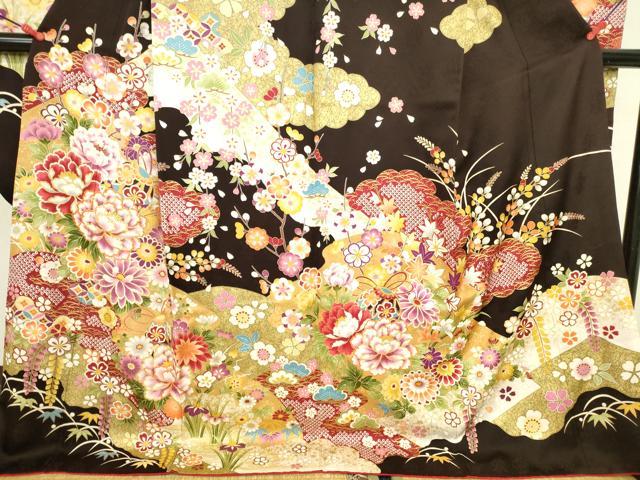 平和屋着物●豪華振袖 駒刺繍 花松文 金彩 正絹 逸品 DABK2008op