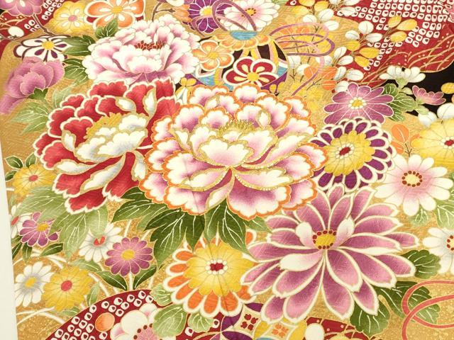 平和屋着物●豪華振袖 駒刺繍 花松文 金彩 正絹 逸品 DABK2008op