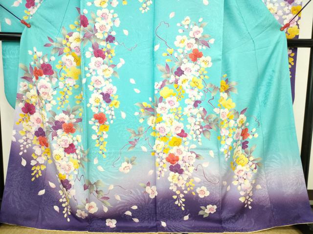 平和屋着物●豪華振袖 刺繍 枝花 暈し染め 金銀糸 金通し地 正絹 逸品 DABK2009op