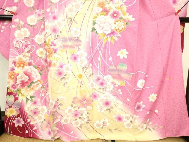 平和屋着物●豪華振袖 刺繍 結び紐花文 暈し染め 金彩 金通し地 正絹 逸品 DABK2011op