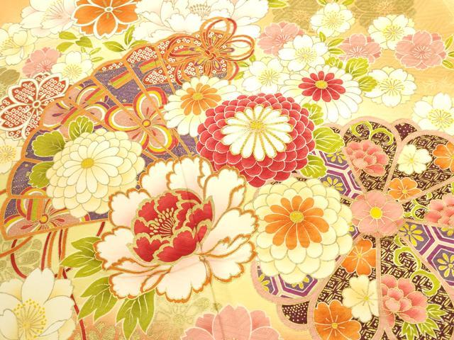 平和屋着物●豪華振袖 駒刺繍 檜扇花文 暈し染め 金彩 正絹 逸品 DABK2012op
