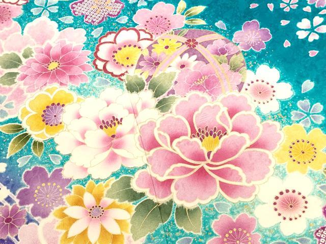 平和屋着物●豪華振袖 舞花 牡丹 暈し染め 金彩 正絹 逸品 DABK2015op