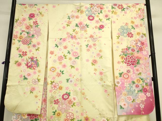 平和屋着物●豪華振袖 花鞠文 牡丹 暈し染め 金銀彩 銀通し地 正絹 逸品 DABK2017op