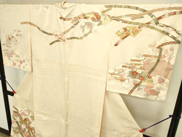 平和屋着物●訪問着 駒刺繍 地紙花文 枝梅 暈し染め 金彩 正絹 逸品 DABK2038op
