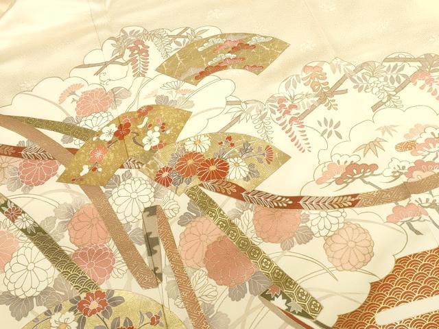 平和屋着物●訪問着 駒刺繍 地紙花文 枝梅 暈し染め 金彩 正絹 逸品 DABK2038op