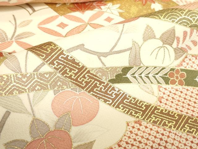 平和屋着物●訪問着 駒刺繍 地紙花文 枝梅 暈し染め 金彩 正絹 逸品 DABK2038op