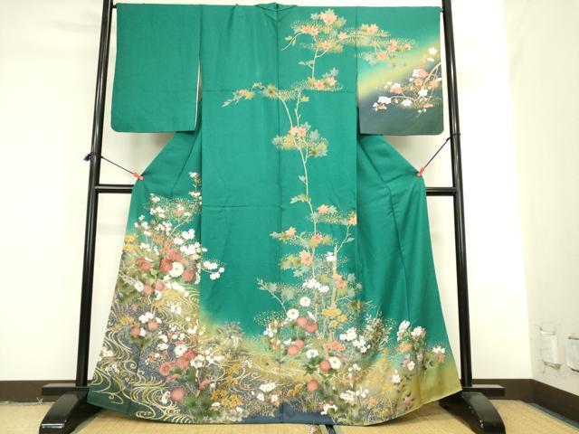 平和屋着物●訪問着 刺繍 流水花文 暈し染め 金彩 正絹 逸品 DABK2047op
