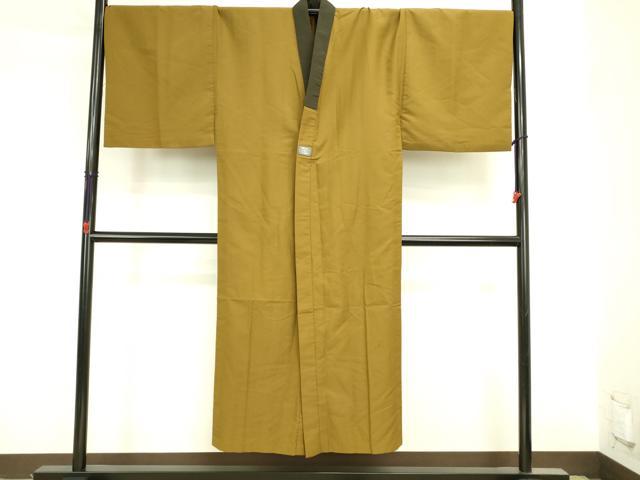 平和屋着物●男性 羽織・長襦袢セット 色無地 着物:濃い油色 羽織:朽葉色 洗える着物 DABK2055op
