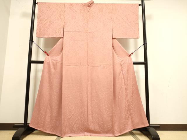 平和屋着物●上質な色無地 草花地紋 珊瑚色 正絹 逸品 DABK2063op