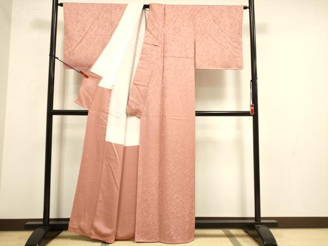 平和屋着物●上質な色無地 草花地紋 珊瑚色 正絹 逸品 DABK2063op