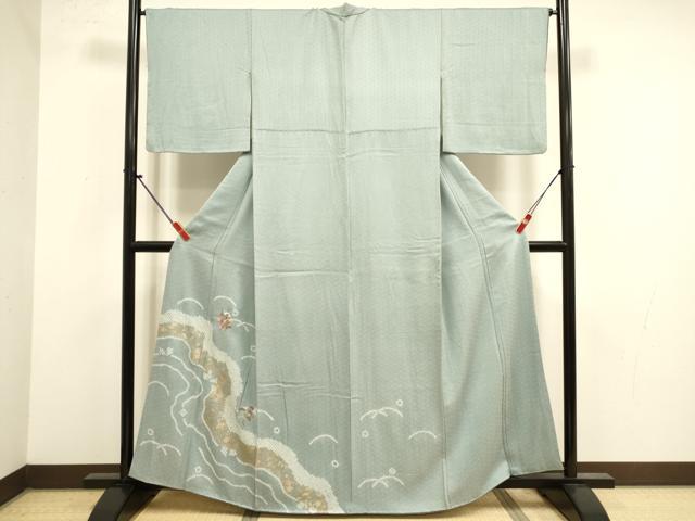 平和屋着物●訪問着 刺繍 絞り 流水花文 金銀彩 正絹 逸品 DABK2090op