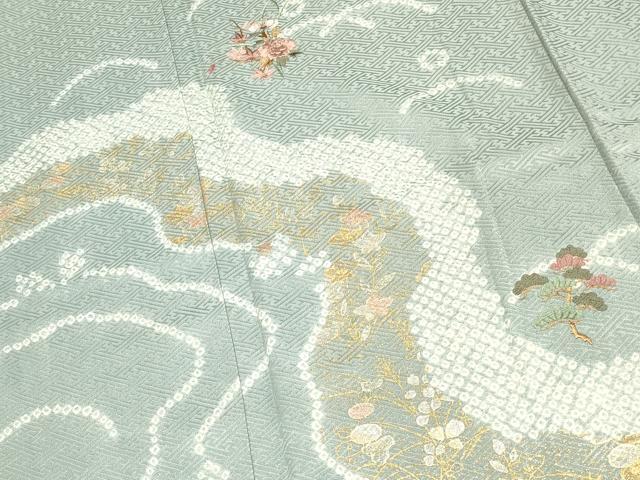 平和屋着物●訪問着 刺繍 絞り 流水花文 金銀彩 正絹 逸品 DABK2090op