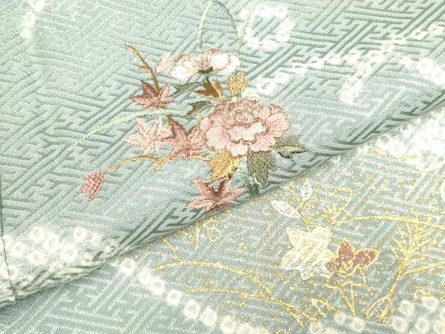 平和屋着物●訪問着 刺繍 絞り 流水花文 金銀彩 正絹 逸品 DABK2090op