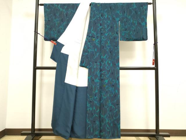平和屋着物●宮内庁御用達 赤城右堂 小紋 枝葉文 鬼しぼ縮緬 正絹 逸品 DABK2099op