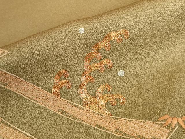 平和屋着物●中国三大刺繍 相良刺繍 総刺繍 訪問着 駒刺繍 竹屋町刺繍 立浪片輪車花文 金糸 正絹 逸品 DABK2109op
