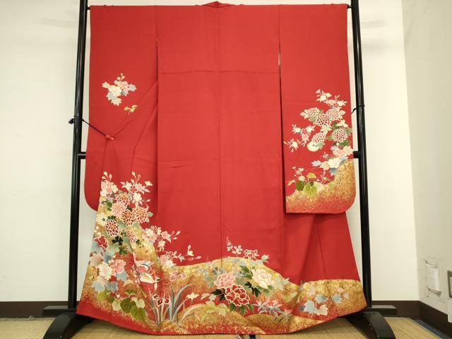 平和屋着物●豪華振袖 駒刺繍 鴛鴦花文 金彩 正絹 逸品 DABK2110op