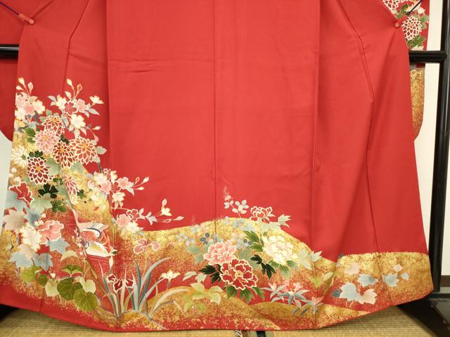 平和屋着物●豪華振袖 駒刺繍 鴛鴦花文 金彩 正絹 逸品 DABK2110op