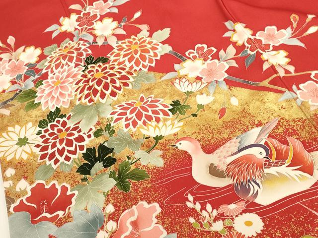 平和屋着物●豪華振袖 駒刺繍 鴛鴦花文 金彩 正絹 逸品 DABK2110op