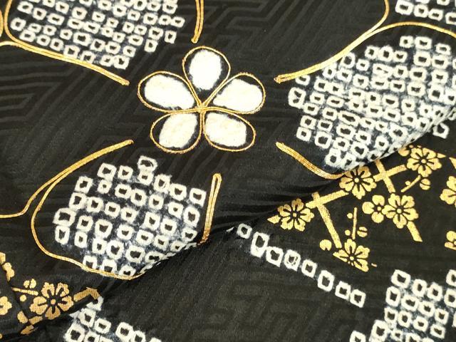 平和屋着物●豪華振袖 駒刺繍 絞り 吉祥舞花文 黒地 金彩 正絹 逸品 DABK2127op