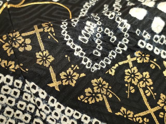 平和屋着物●豪華振袖 駒刺繍 絞り 吉祥舞花文 黒地 金彩 正絹 逸品 DABK2127op