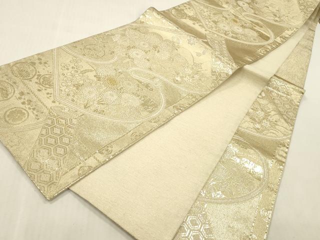 平和屋本店▼六通柄袋帯 風景花文 24金 正絹 逸品 DABK2141op