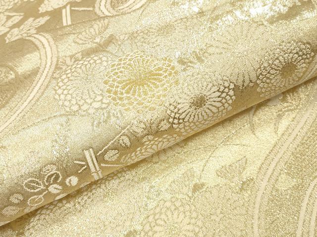 平和屋本店▼六通柄袋帯 風景花文 24金 正絹 逸品 DABK2141op