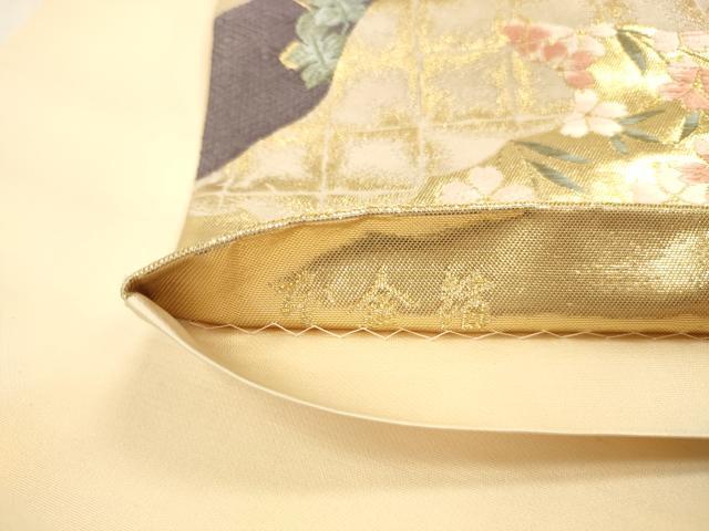 平和屋本店▼六通柄袋帯 唐織 雲取花車文 本金箔 正絹 逸品 DABK2142op
