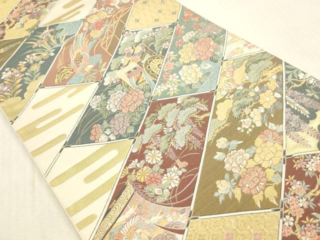 平和屋本店▼六通柄袋帯 唐織 御所車風景花文 本金箔 正絹 逸品 DABK2143op
