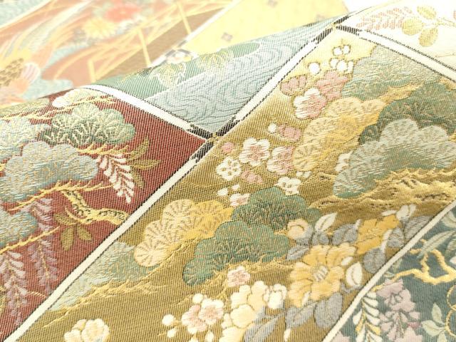平和屋本店▼六通柄袋帯 唐織 御所車風景花文 本金箔 正絹 逸品 DABK2143op