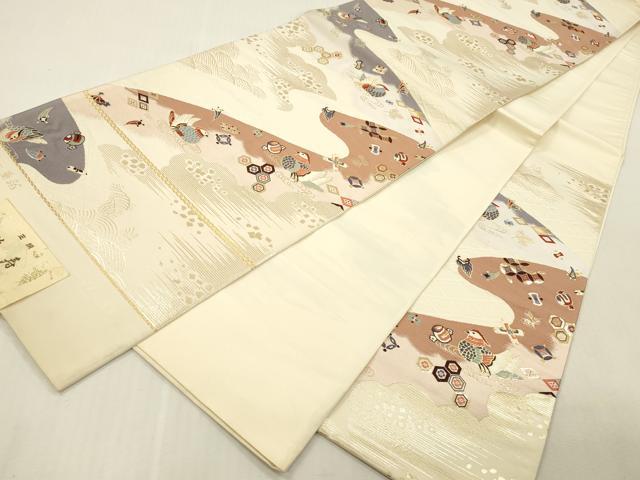 平和屋本店▼西陣 六通柄袋帯 唐織 鴛鴦吉祥花文 拍寿錦 純金二重箔 正絹 逸品 未使用 DABK2145op