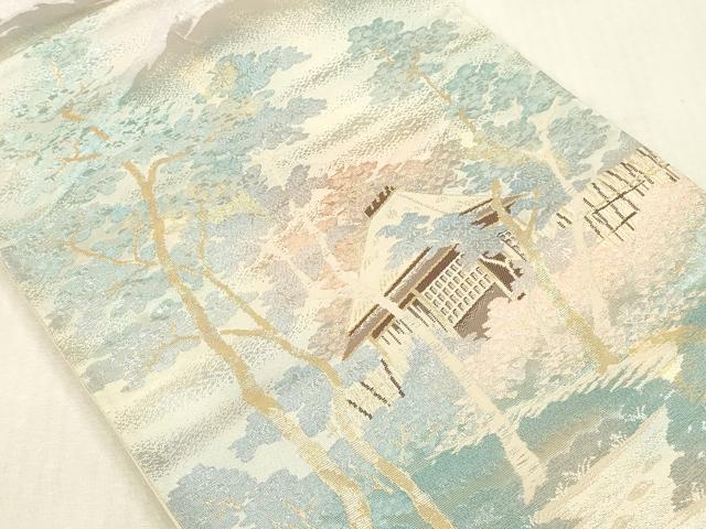 平和屋本店▼六通柄袋帯 名勝百景 嵯峨野夕峡 本金二重箔 正絹 逸品 DABK2148op