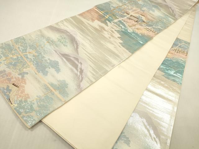平和屋本店▼六通柄袋帯 名勝百景 嵯峨野夕峡 本金二重箔 正絹 逸品 DABK2148op