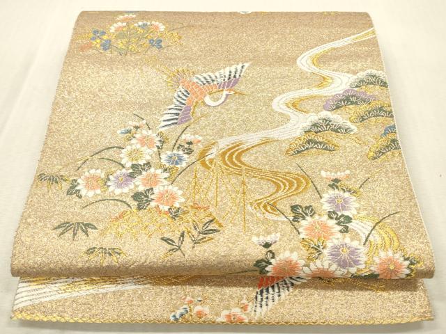 平和屋本店▼六通柄袋帯 唐織 花鳥屏風絵巻 妙金箔24K 正絹 逸品 DABK2152op