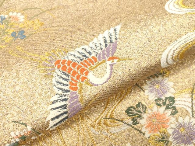 平和屋本店▼六通柄袋帯 唐織 花鳥屏風絵巻 妙金箔24K 正絹 逸品 DABK2152op