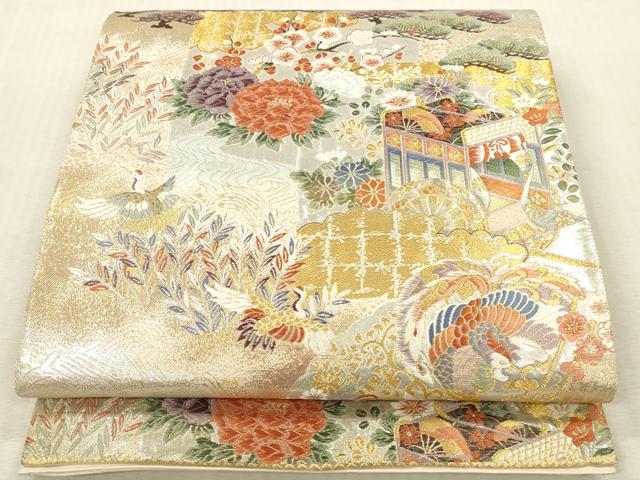平和屋本店▼全通柄袋帯 唐織 桃山宝華松文 本金箔二重 正絹 逸品 DABK2155op
