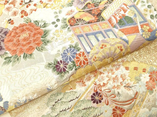 平和屋本店▼全通柄袋帯 唐織 桃山宝華松文 本金箔二重 正絹 逸品 DABK2155op