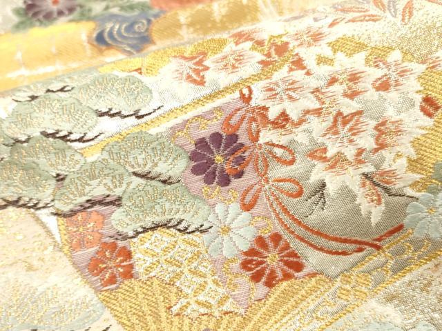 平和屋本店▼全通柄袋帯 唐織 桃山宝華松文 本金箔二重 正絹 逸品 DABK2155op