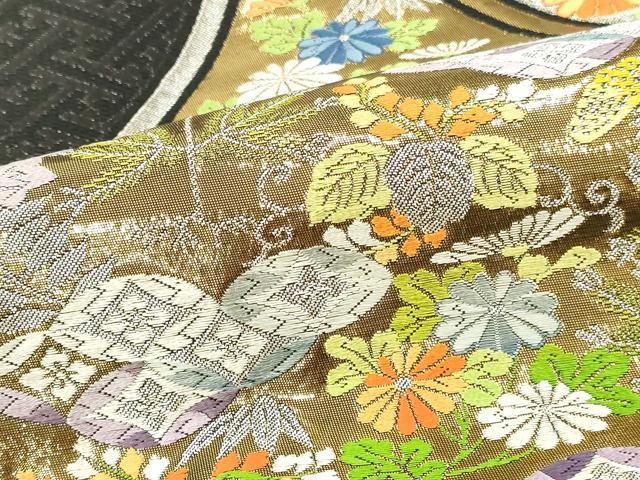 平和屋本店▼六通柄袋帯 唐織 立涌花鳥文 九百錦純金箔24K 黒地 正絹 逸品 DABK2156op