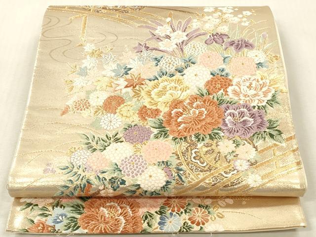 平和屋本店▼六通柄袋帯 唐織 重ね橋花車紋 本金二重箔 正絹 逸品 DABK2161op