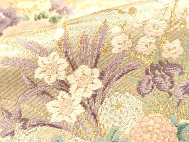 平和屋本店▼六通柄袋帯 唐織 重ね橋花車紋 本金二重箔 正絹 逸品 DABK2161op