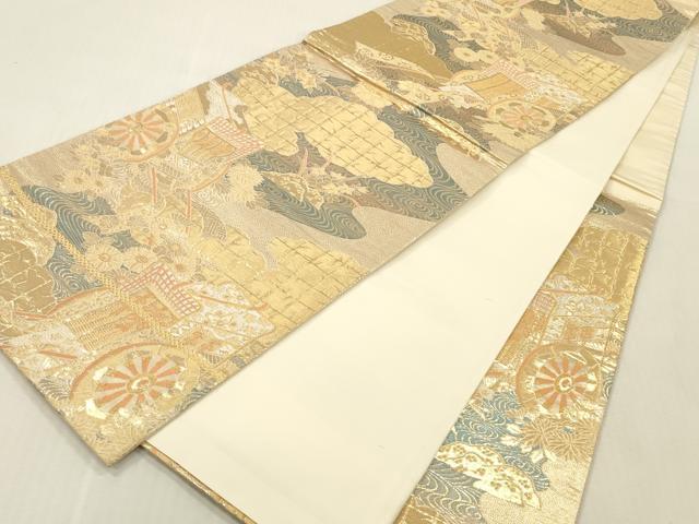平和屋本店▼六通柄袋帯 御所車 純金箔二重織 正絹 逸品 DABK2162op