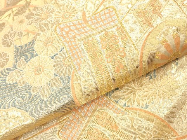 平和屋本店▼六通柄袋帯 御所車 純金箔二重織 正絹 逸品 DABK2162op