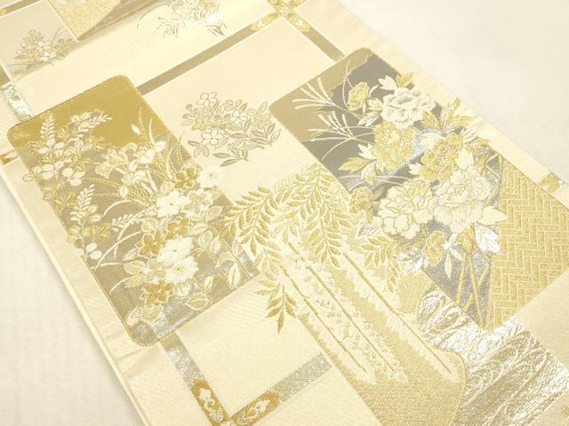 平和屋本店▼六通柄袋帯 唐織 短冊花文 プラチナ24K織 鈴乃屋扱い 正絹 逸品 DABK2164op
