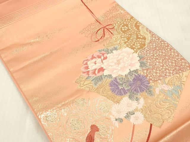 平和屋本店▼太鼓柄京袋帯 唐織 色紙重ね花文 本金箔二重織 正絹 逸品 未使用 DABK2170op