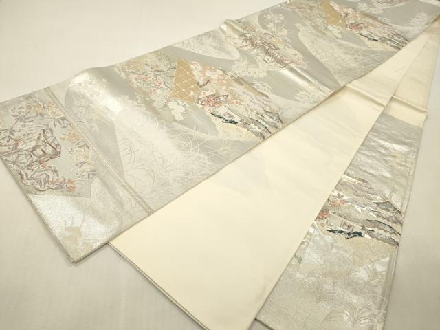 平和屋本店▼六通柄袋帯 唐織 地紙風景花文 九百錦 純金箔 正絹 逸品 DABK2171op