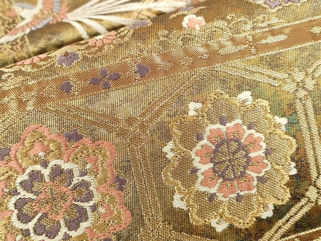平和屋本店▼六通柄袋帯 唐織 正倉院華文 引箔 本金箔 正絹 逸品 DABK2172op