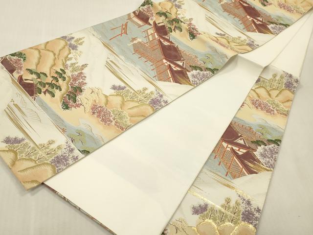 平和屋本店▼六通柄袋帯 安芸 風景文 九百本金箔 正絹 逸品 DABK2180op