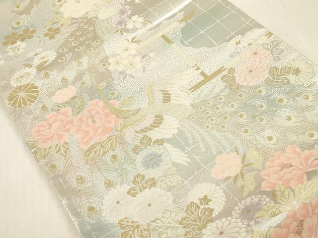 平和屋本店▼六通柄袋帯 孔雀花文 純金二重箔 正絹 逸品 DABK2181op