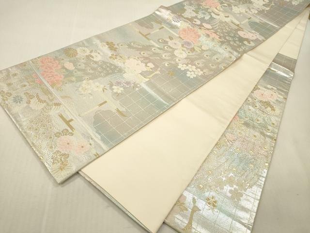 平和屋本店▼六通柄袋帯 孔雀花文 純金二重箔 正絹 逸品 DABK2181op
